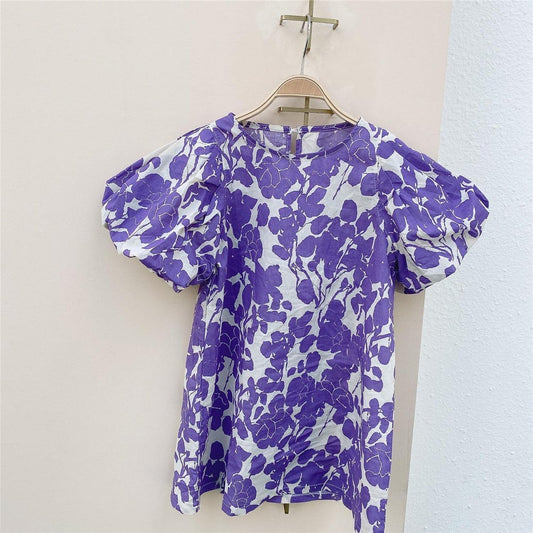 Puff Sleeve Purple Flower Tunic