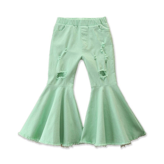 Mint Green Ripped Flare Leg Jeans