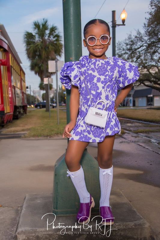 Puff Sleeve Purple Flower Tunic